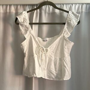 White Ruffled Women's Flowy Crop Top